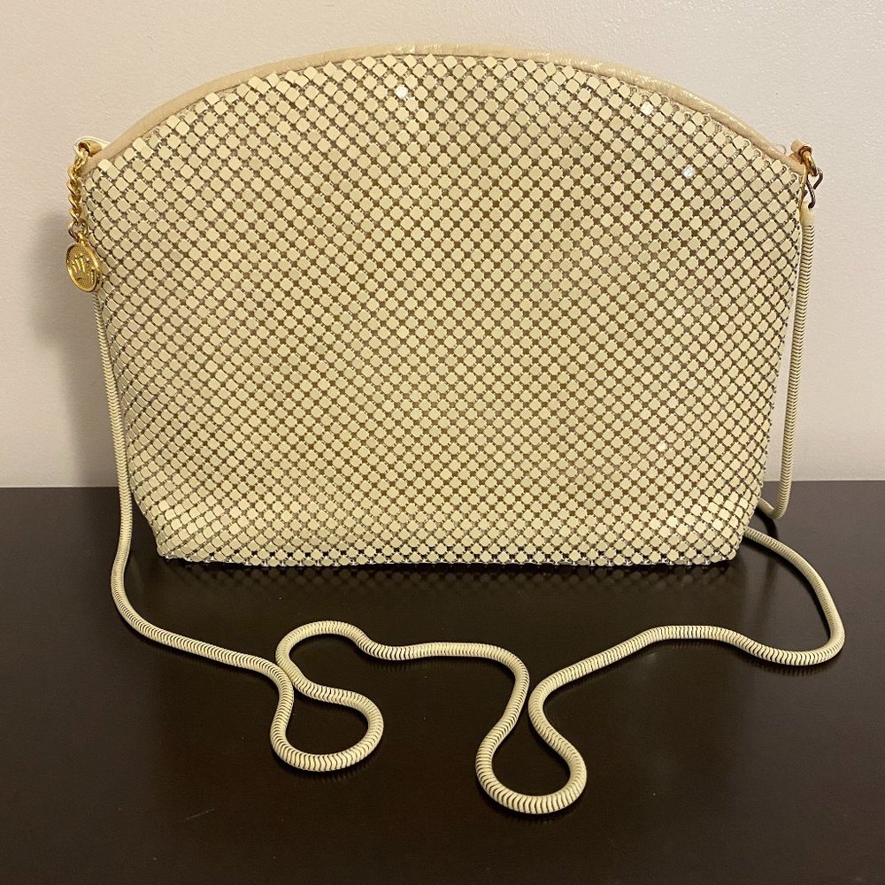 La Regale Cream Mesh Shoulder Bag with Gold Accent